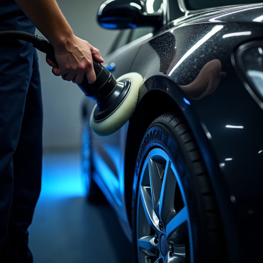 Machine polishing a car panel to a high gloss